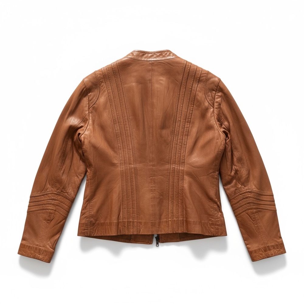 Vintage Bagatelle Brown lightweight leather moto jacket, size 8 - Picture 2 of 12